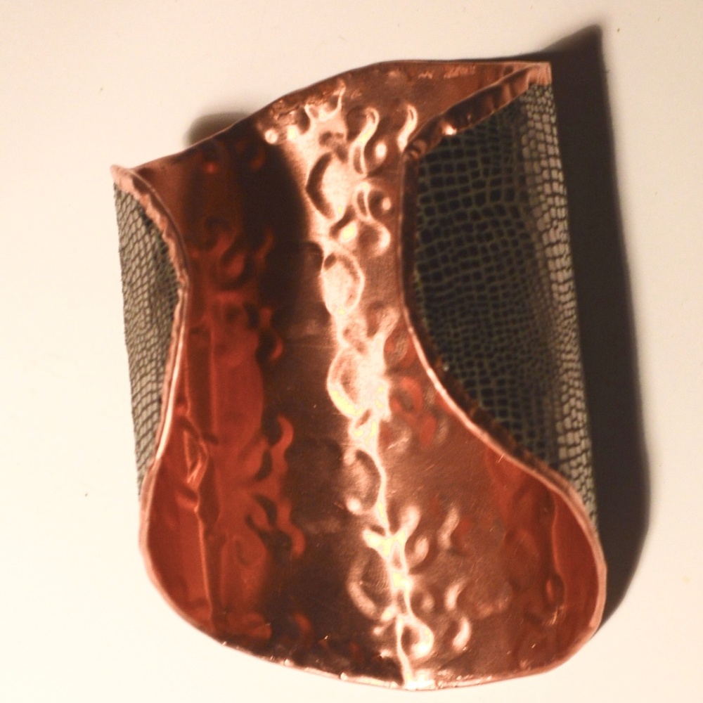 Silver SnakeSkin Leather Cuff Bracelet 4” Wide Handmade Boho Statement Gift - Picture 5 of 8